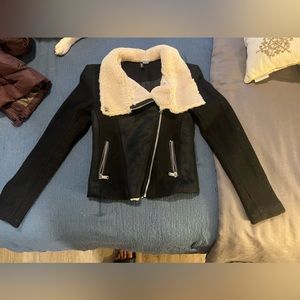 H&M biker jacket with faux fur collar